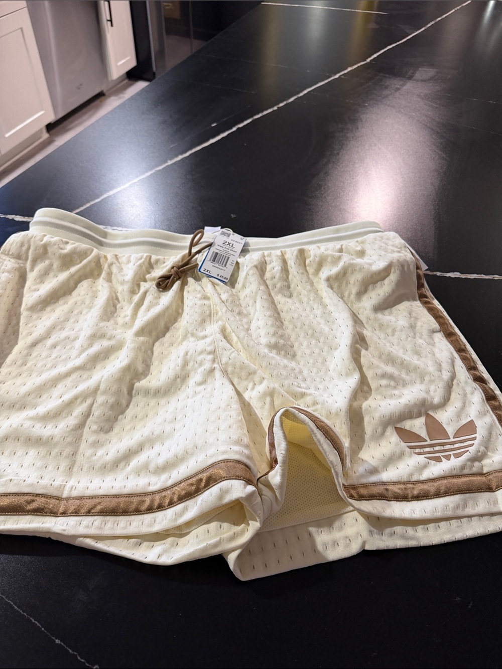 adidas Cream Athletic Shorts with Brown Trim